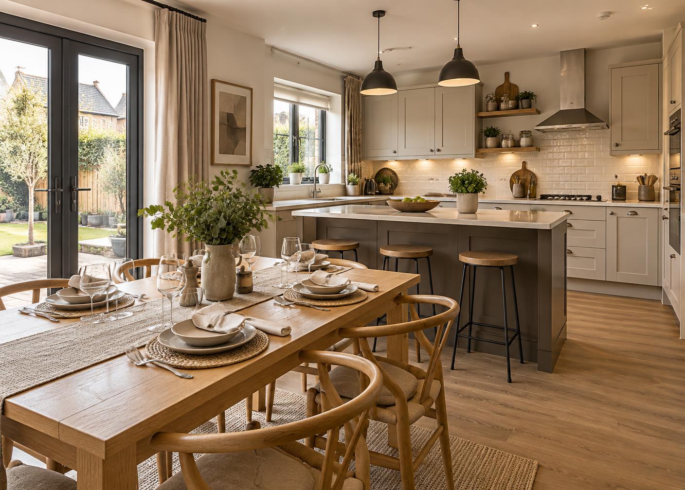 A guest-ready kitchen and dining area in a modern British home