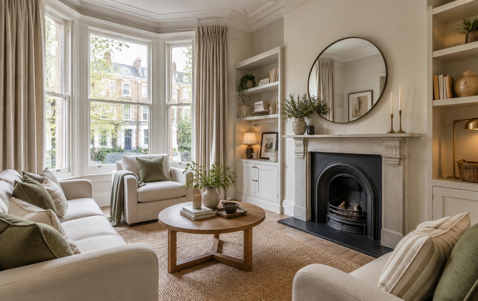 A professionally presented short-term rental living room